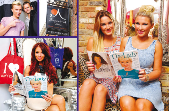 Clockwise from top left: Matt is unconvinced by Harry Derbidge's styling; Sam and Billie Faiers in Minnies, their family-run boutique; Amy Childs flicks through a copy of The Lady on her throne